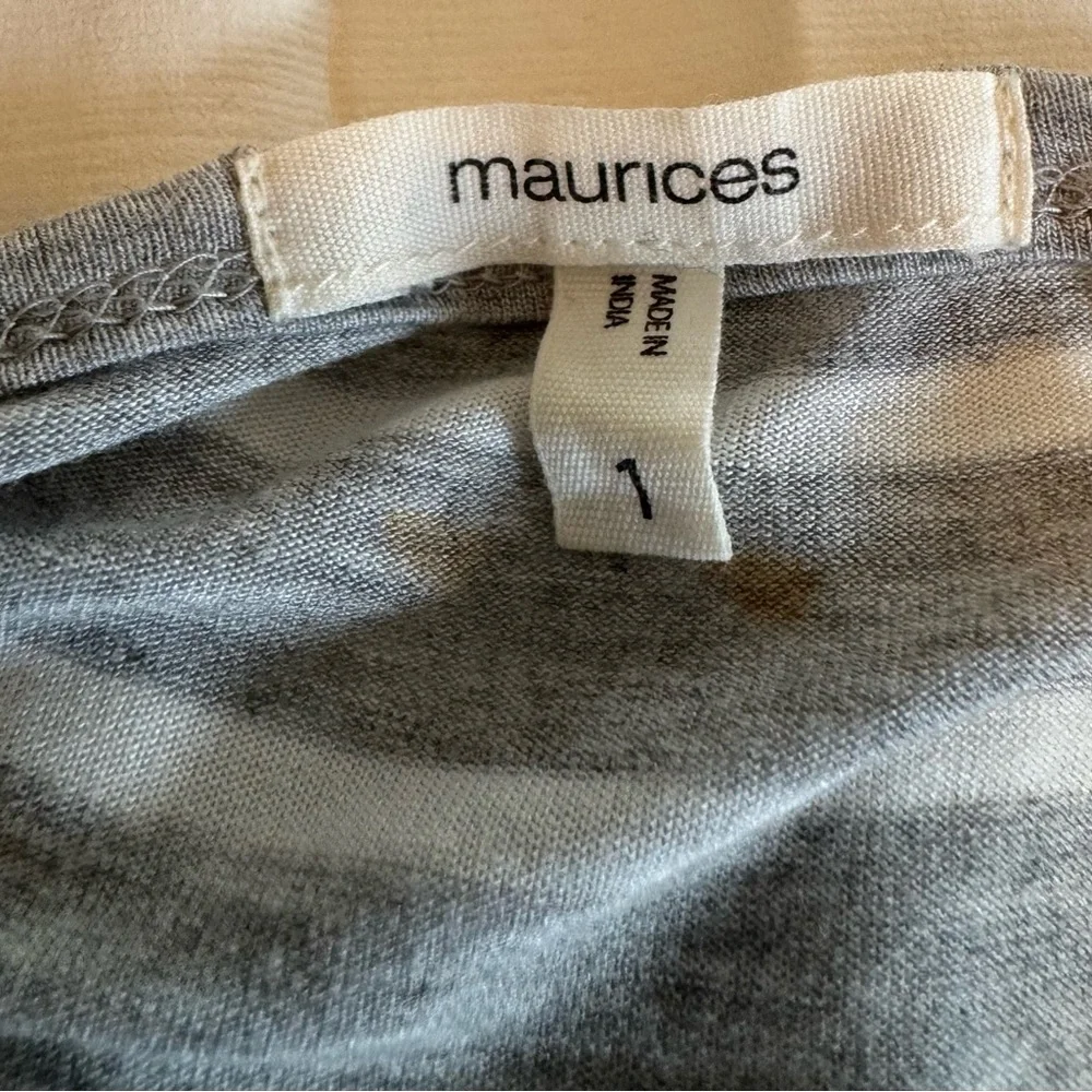 Maurices Gray and White Striped Embroidered Scoop Neck Top with mesh overlay - Picture 7 of 8